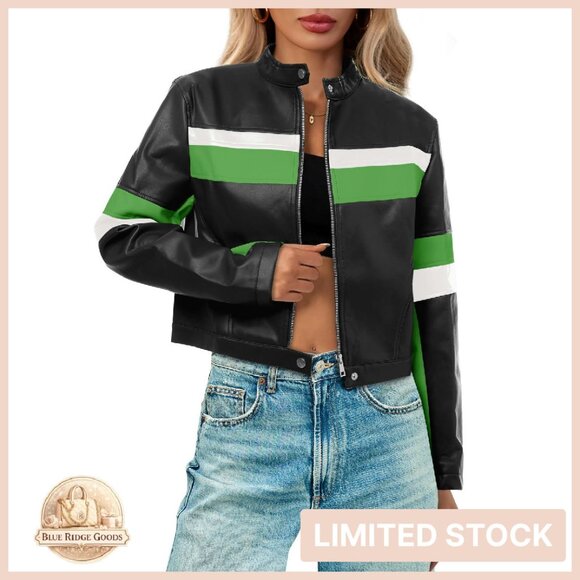 Cropped Faux Leather Moto Jacket Vintage Racing Style Chic Y2K Bomber